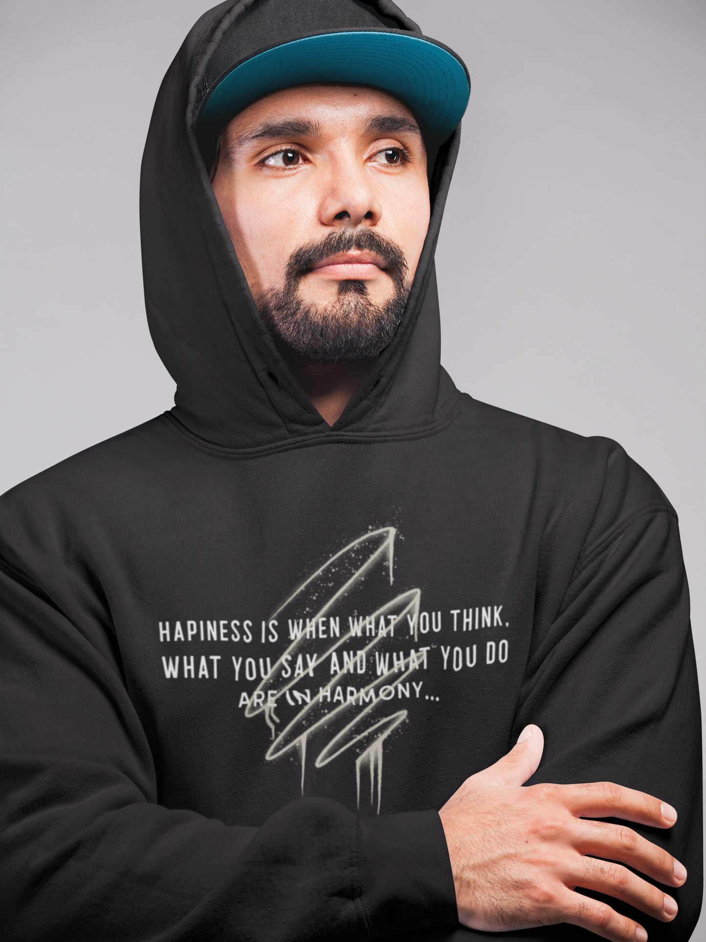 Happiness is when what you think Black Men's Hoodie