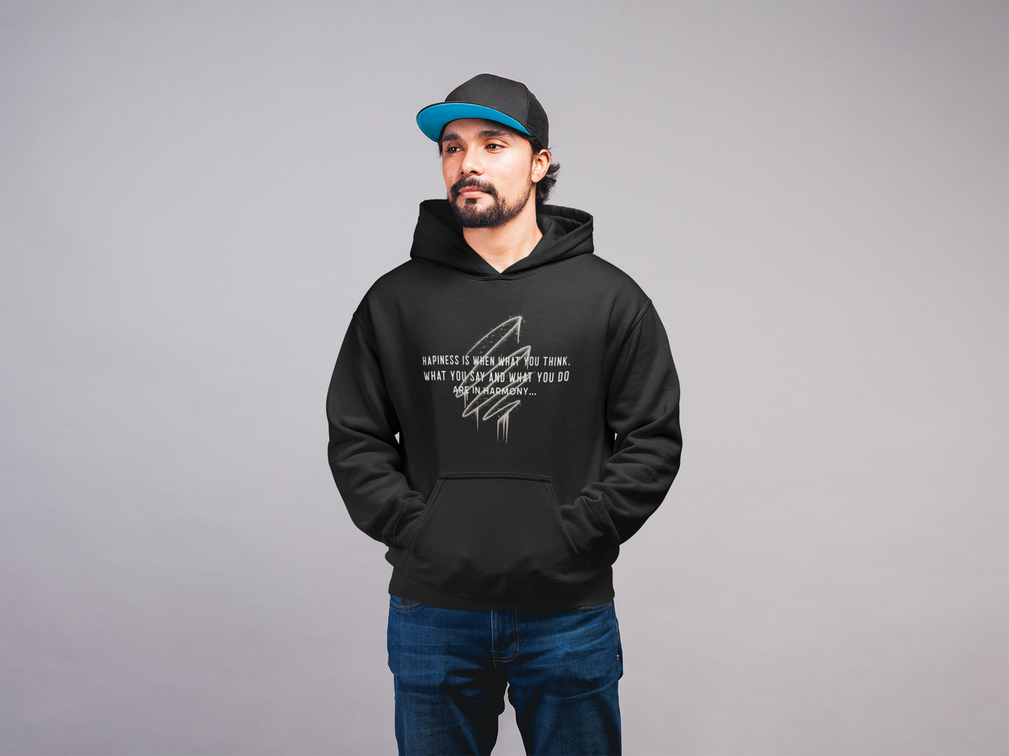 Happiness is when what you think Black Men's Hoodie