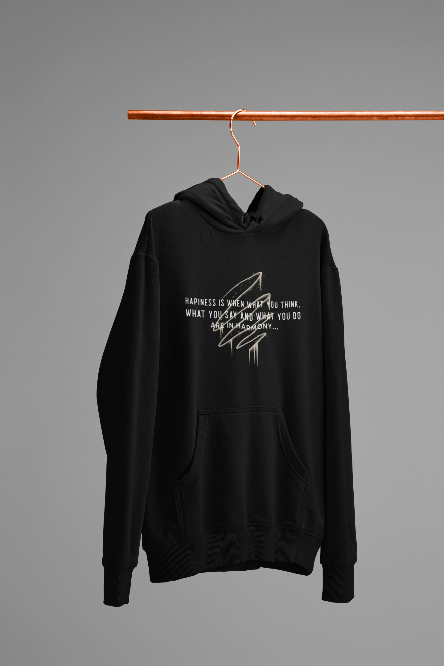 Happiness is when what you think Black Men's Hoodie