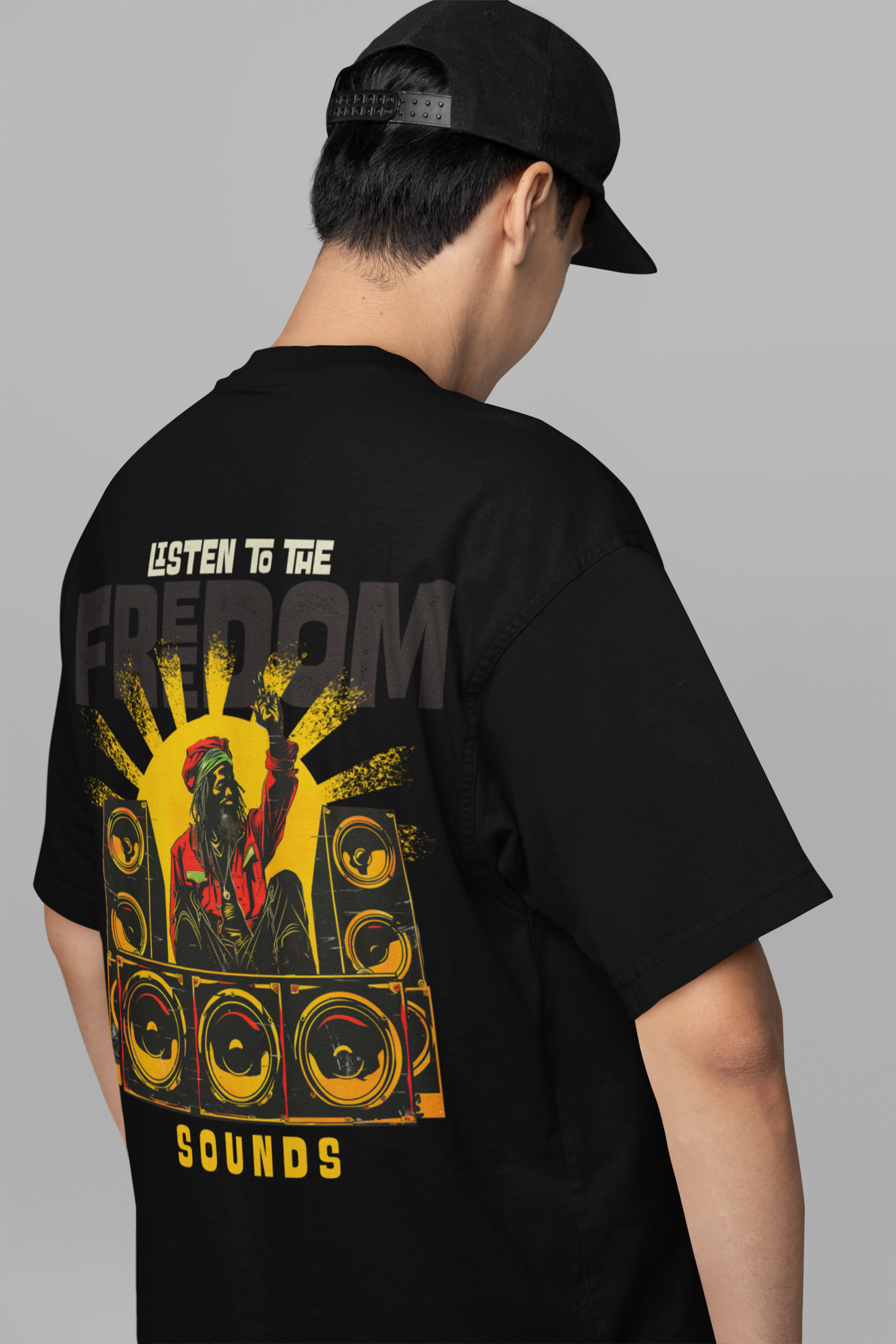Black Listen to the Freedom Oversized T-Shirt