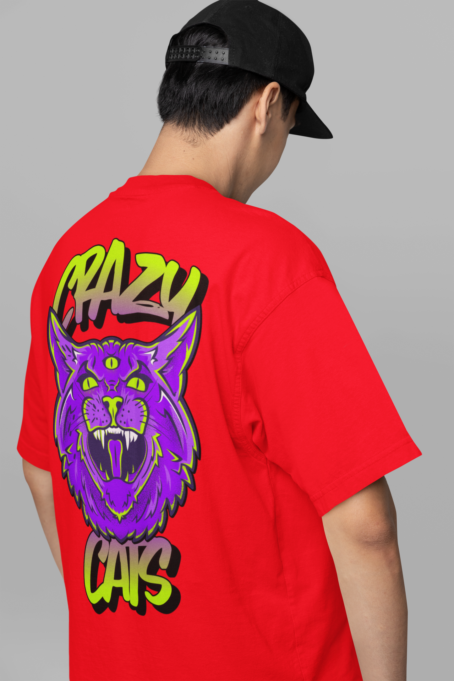 red-crazy-cats-oversized-t-shirt