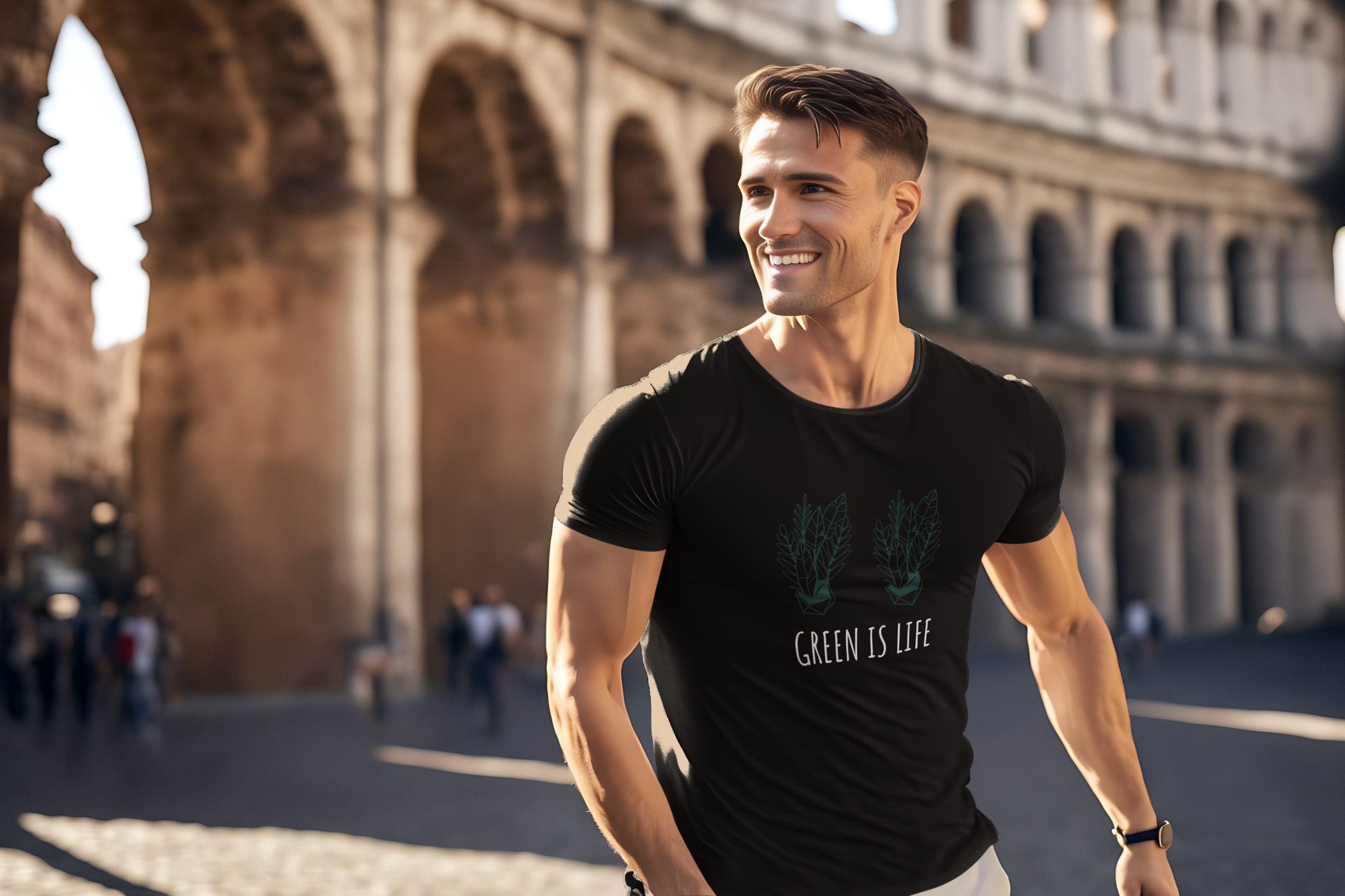 black-GREEN IS  LIFE-life-style-regular-t-shirt