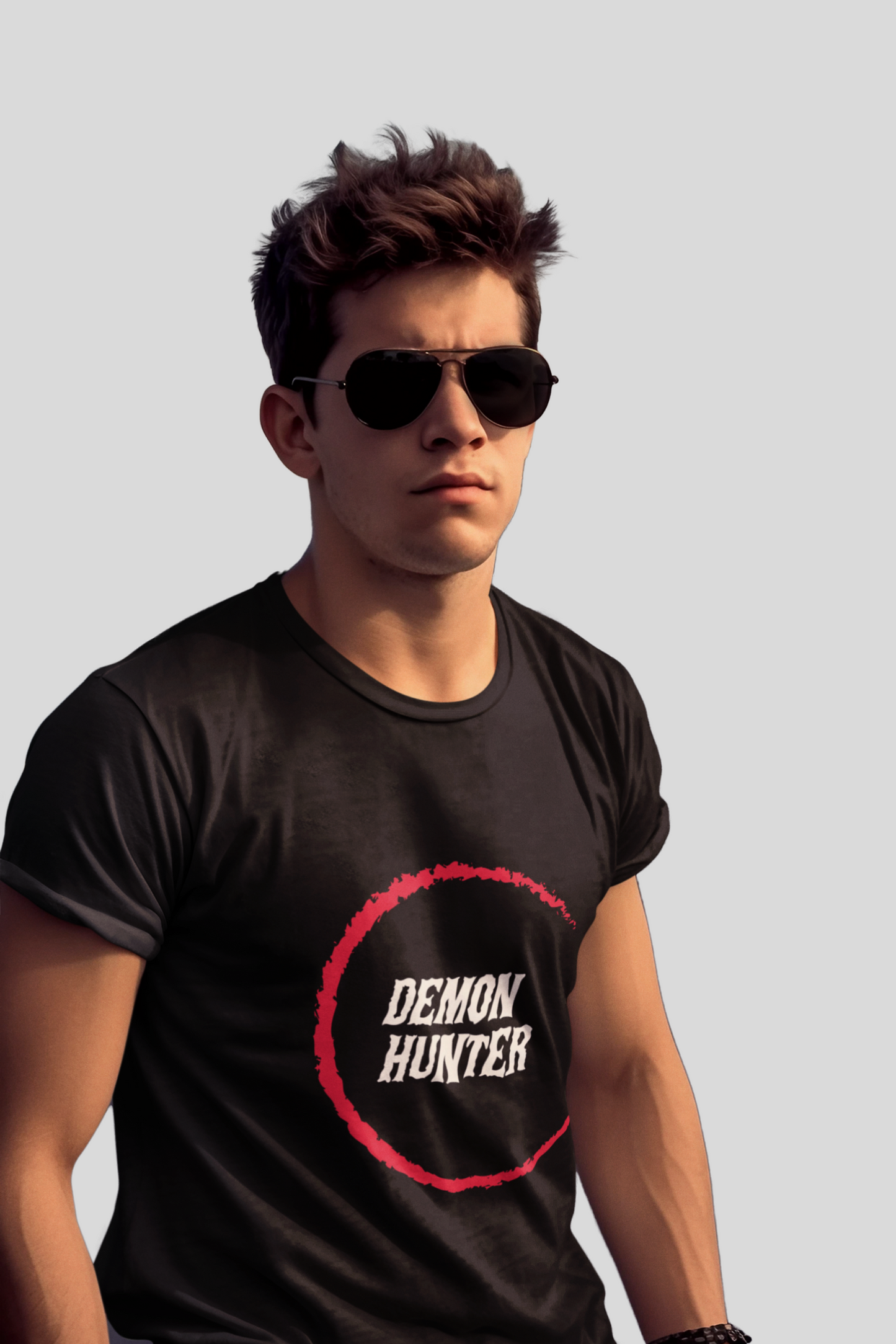 black-DEMON HUNTER-life-style-regular-t-shirt