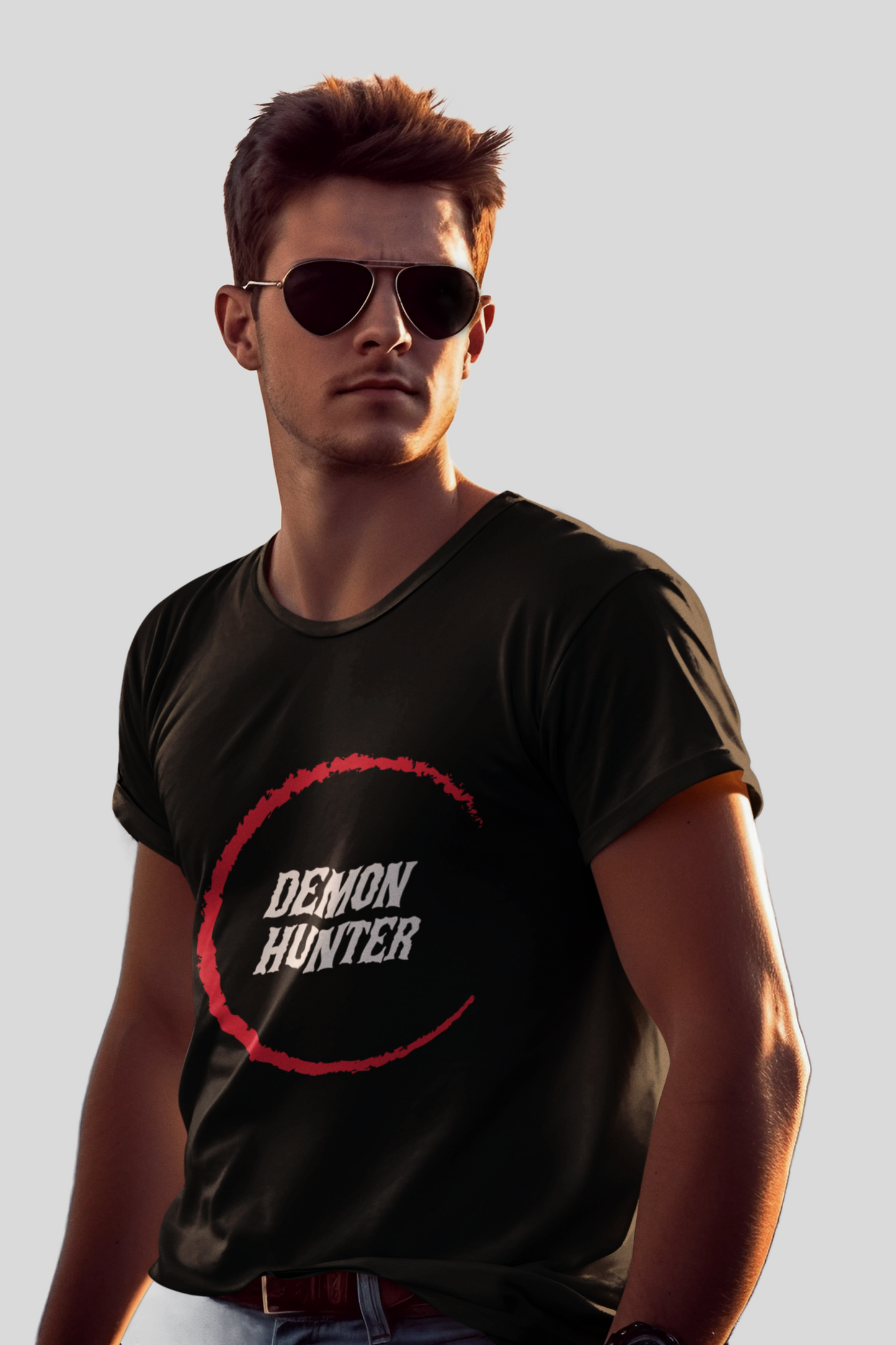 Black DEMON HUNTER Style Regular T-Shirt
